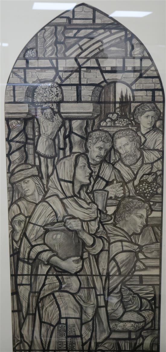 Florence Camm (1874-1960) Cartoon for a stained glass window, Christ Blessing the Wine at the Wedding Feast 57 x 20in.